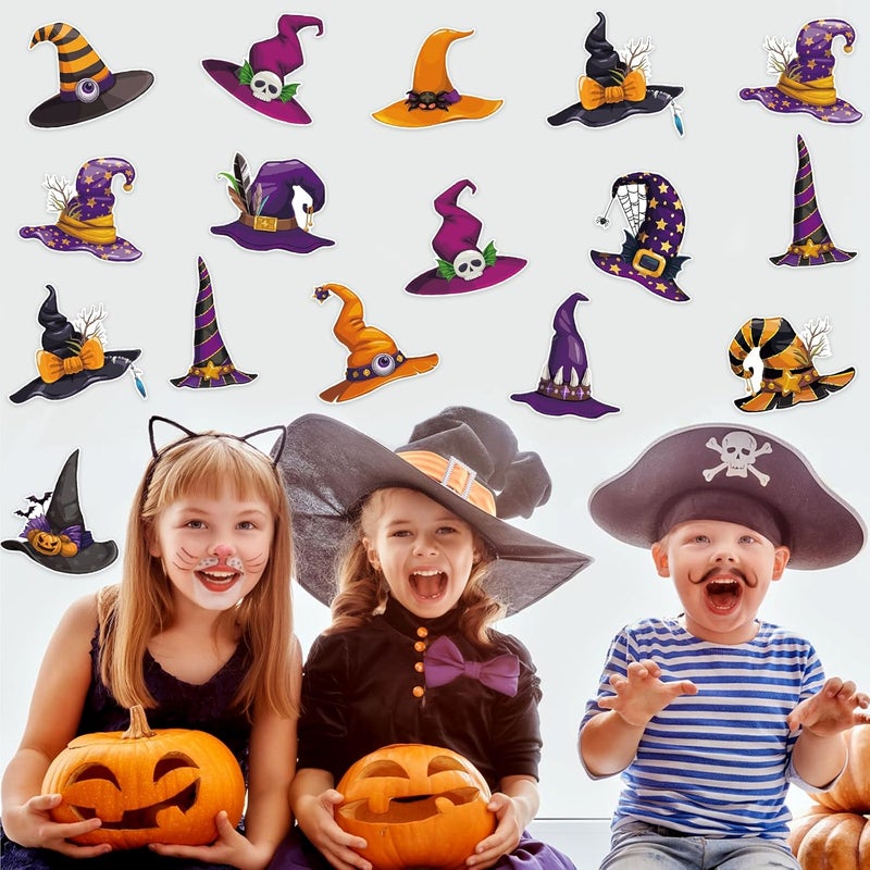 Machomby 48 Pcs Halloween Cutouts, Cute Witch Hat Cutouts Halloween Bulletin Board Decorations Witch Hat Paper Cut-Outs for Home School Trick or Treat Party Chalkboard Wall Decor - Image 2